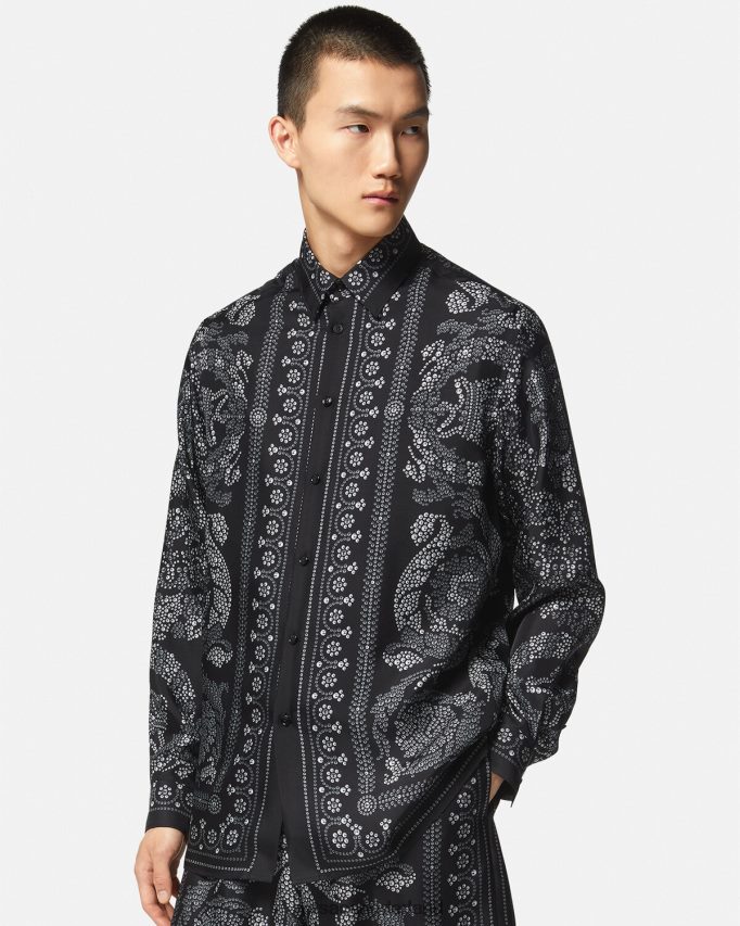 Versace Zijden overhemd in Barocco-silhouet Heren afdrukken kleding J2T4F41316