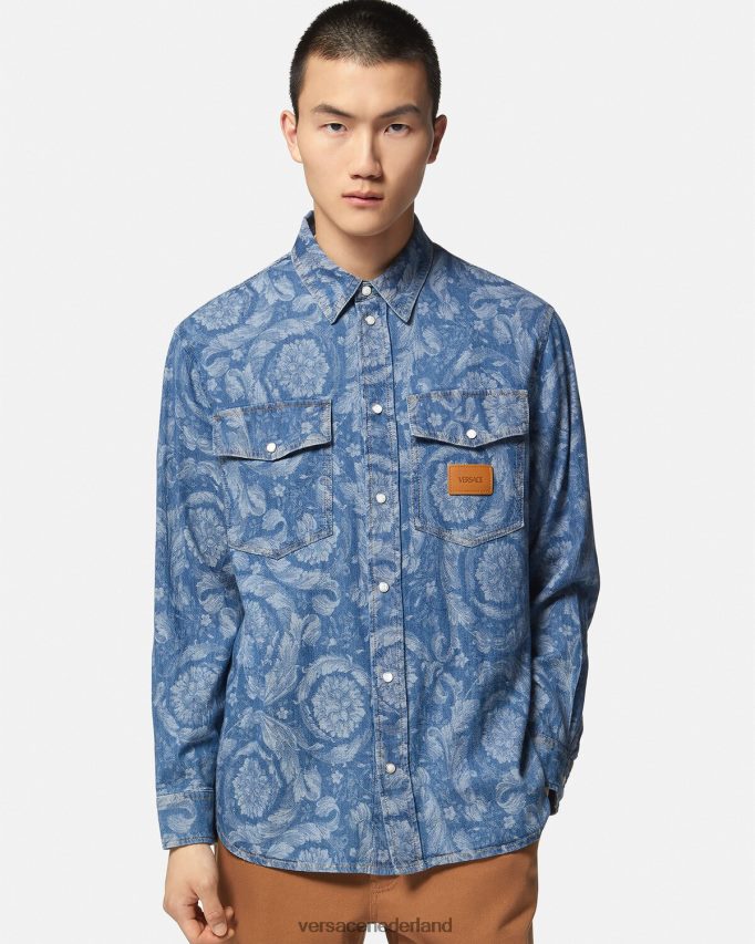 Versace denim overshirt van barocco-jacquard Heren blauw & afdrukken kleding J2T4F41299