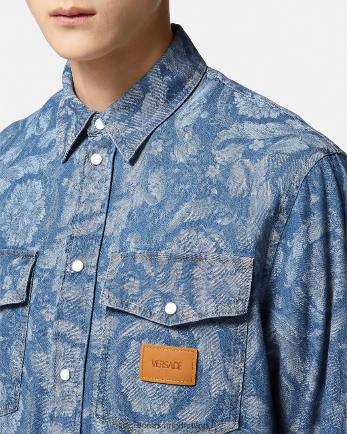 Versace denim overshirt van barocco-jacquard Heren blauw & afdrukken kleding J2T4F41299