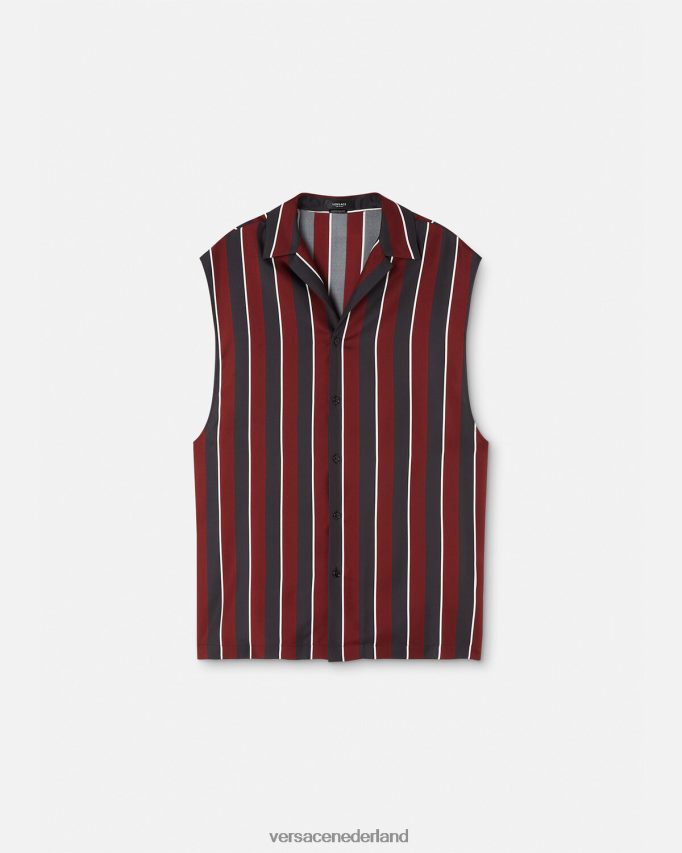 Versace gestreept mouwloos zijden overhemd Heren rood en grijs kleding J2T4F41303