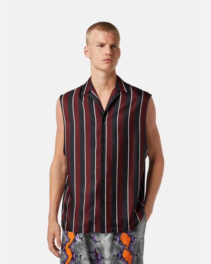 Versace gestreept mouwloos zijden overhemd Heren rood en grijs kleding J2T4F41303