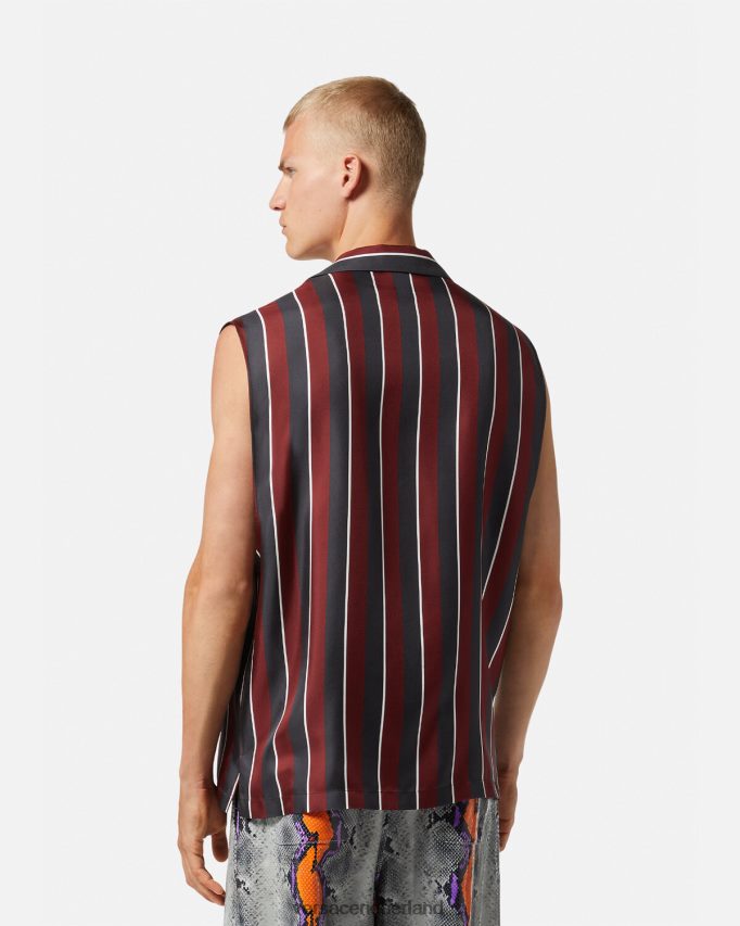 Versace gestreept mouwloos zijden overhemd Heren rood en grijs kleding J2T4F41303