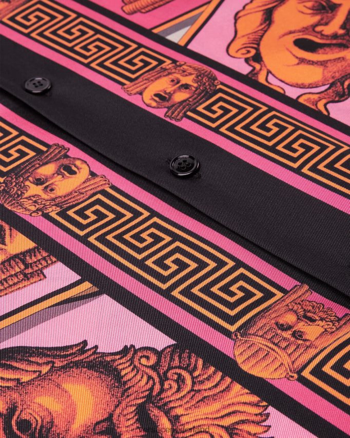 Versace le maschere zijden overhemd Heren roze & print kleding J2T4F41307