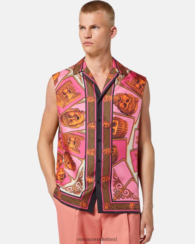 Versace mouwloos zijden overhemd van le maschere Heren roze & print kleding J2T4F41304