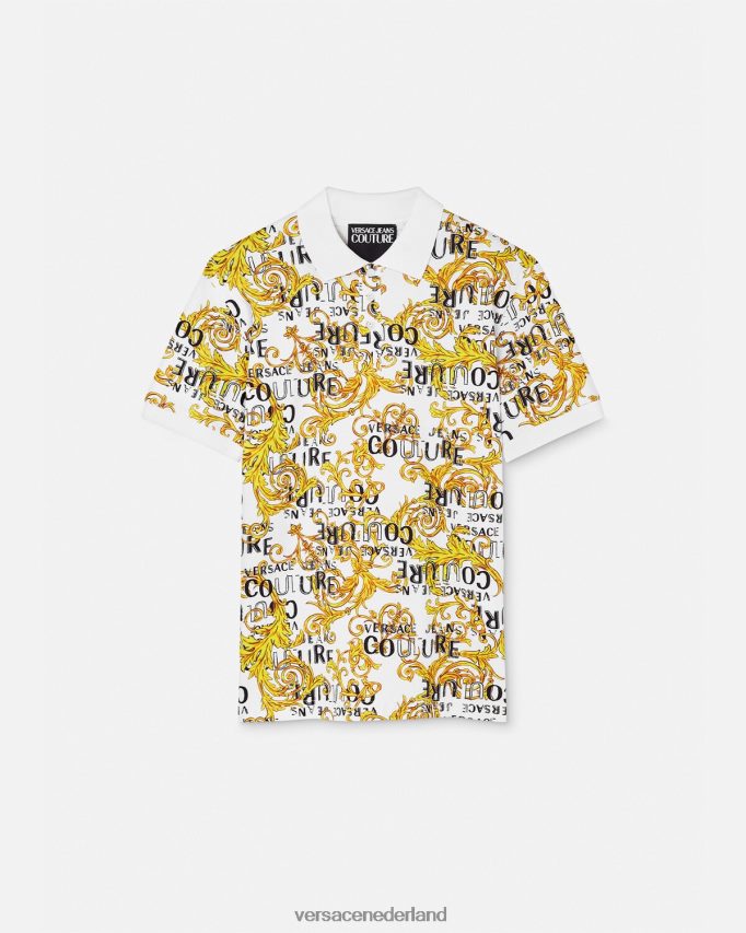 Versace Couture-poloshirt met logo Heren goud en wit kleding J2T4F42390