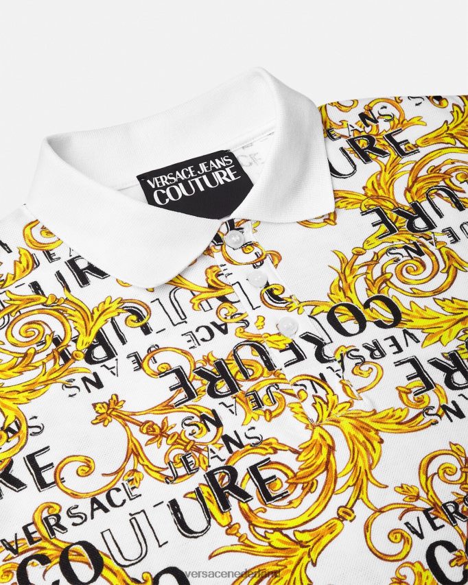 Versace Couture-poloshirt met logo Heren goud en wit kleding J2T4F42390