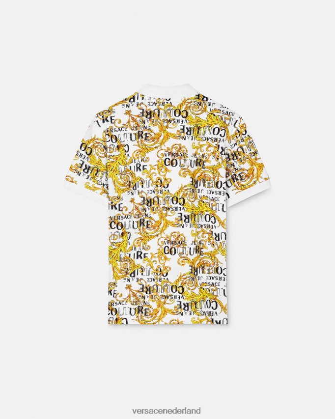 Versace Couture-poloshirt met logo Heren goud en wit kleding J2T4F42390