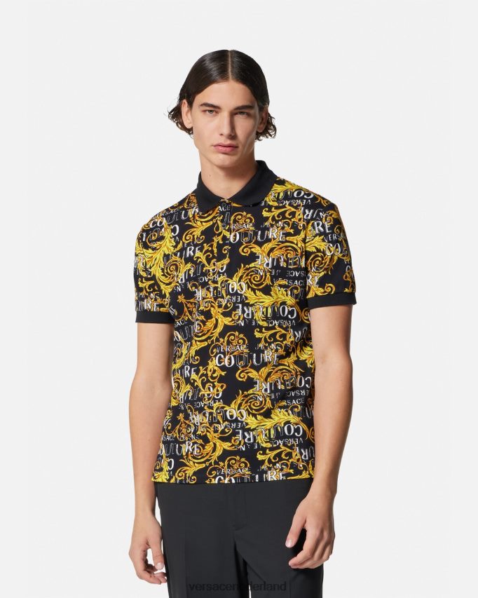 Versace Couture-poloshirt met logo Heren zwart goud kleding J2T4F42391