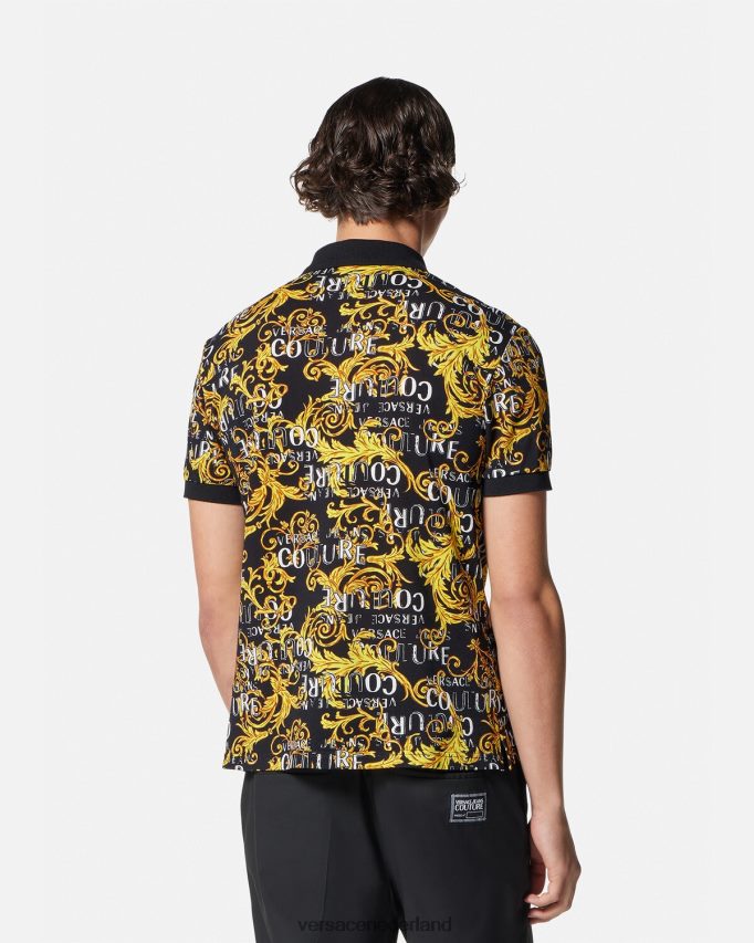 Versace Couture-poloshirt met logo Heren zwart goud kleding J2T4F42391