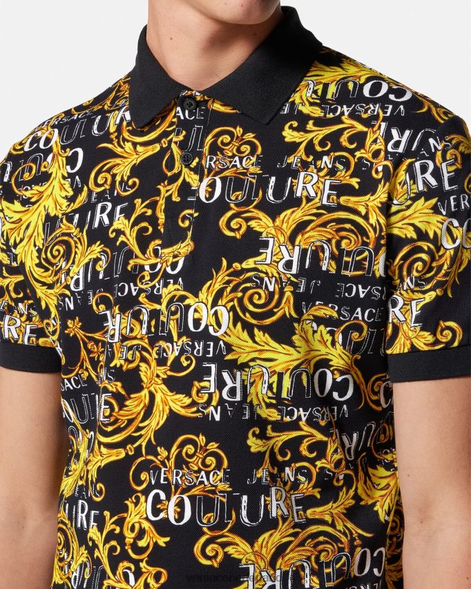 Versace Couture-poloshirt met logo Heren zwart goud kleding J2T4F42391