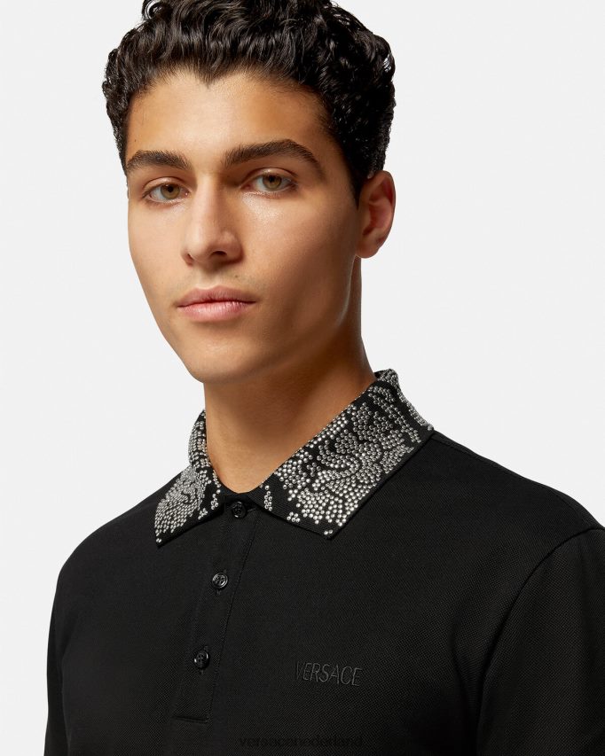 Versace Poloshirt met korte mouwen en studs Heren zwart kleding J2T4F41391