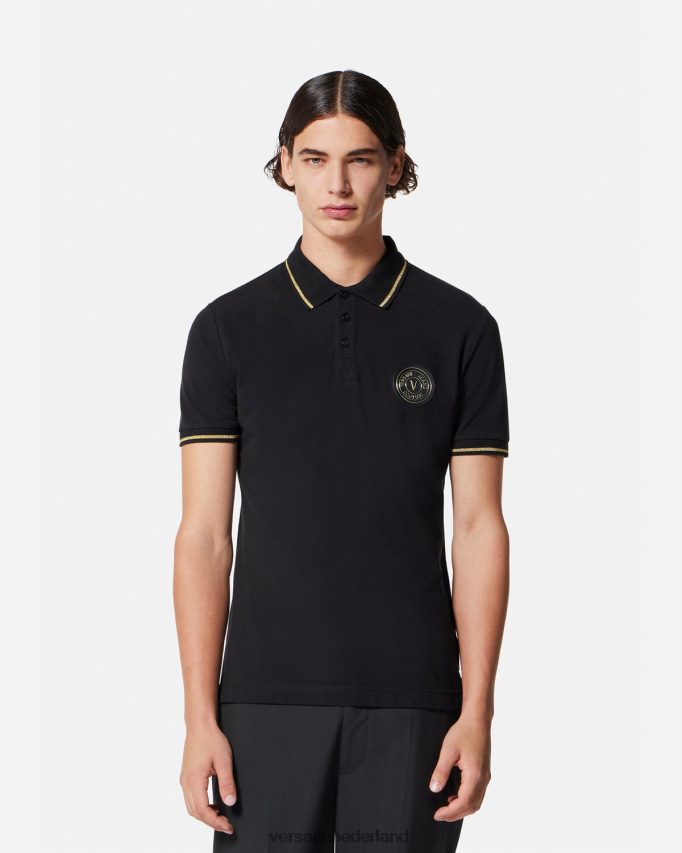 Versace Poloshirt met v-embleem Heren zwart goud kleding J2T4F42363