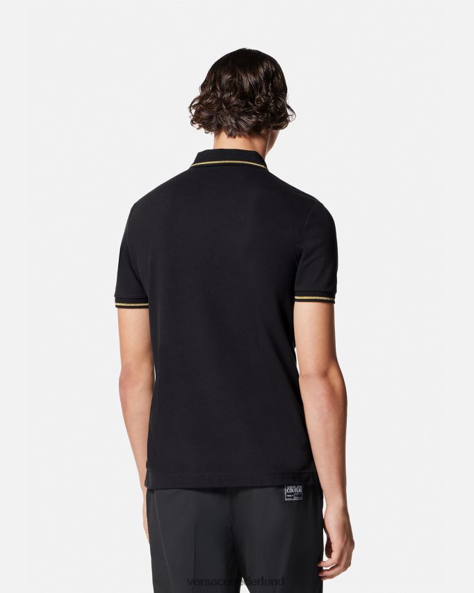 Versace Poloshirt met v-embleem Heren zwart goud kleding J2T4F42363