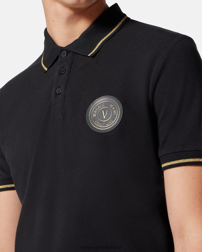 Versace Poloshirt met v-embleem Heren zwart goud kleding J2T4F42363