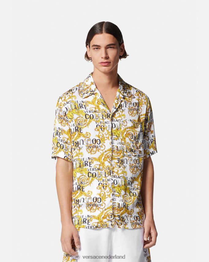 Versace couture-shirt met logo Heren goud en wit kleding J2T4F42396