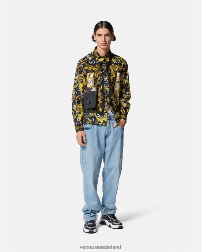 Versace couture-shirt met logo Heren zwart goud kleding J2T4F42393