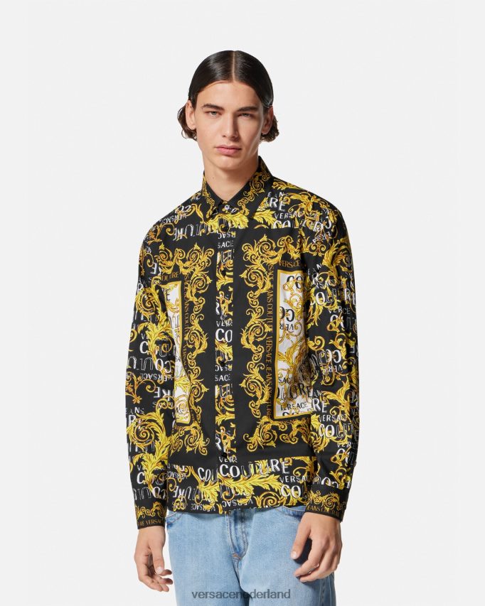 Versace couture-shirt met logo Heren zwart goud kleding J2T4F42393
