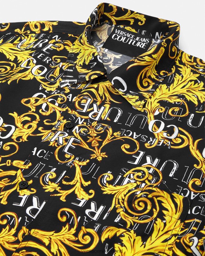 Versace couture-shirt met logo Heren zwart goud kleding J2T4F42394
