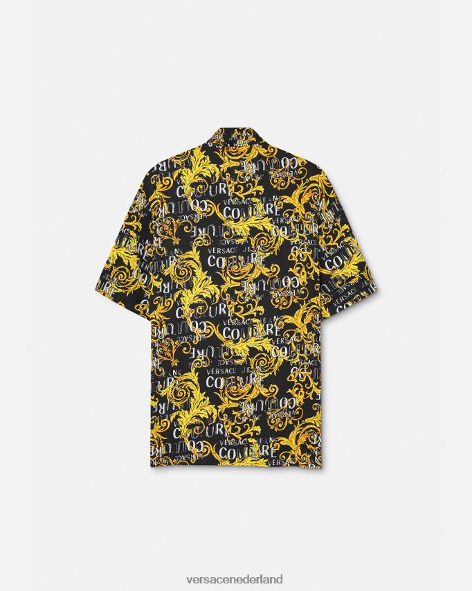Versace couture-shirt met logo Heren zwart goud kleding J2T4F42394