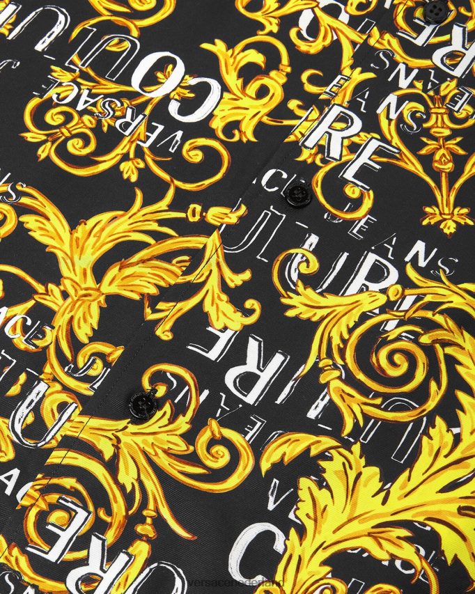 Versace couture-shirt met logo Heren zwart goud kleding J2T4F42394