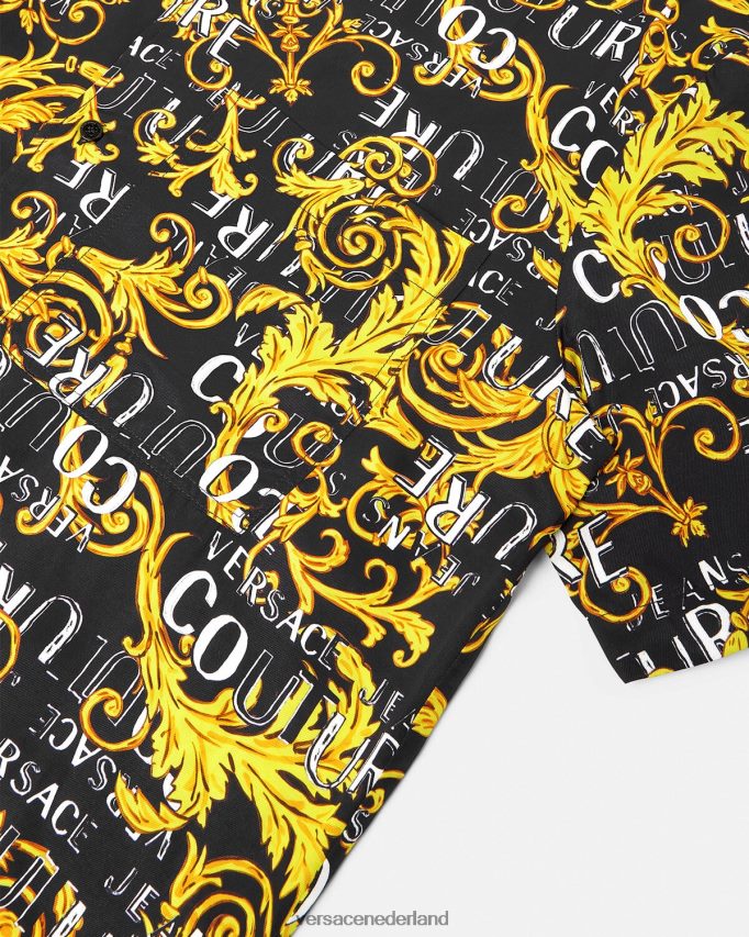 Versace couture-shirt met logo Heren zwart goud kleding J2T4F42394