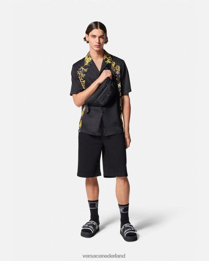 Versace couture-shirt met logo Heren zwart goud kleding J2T4F42395