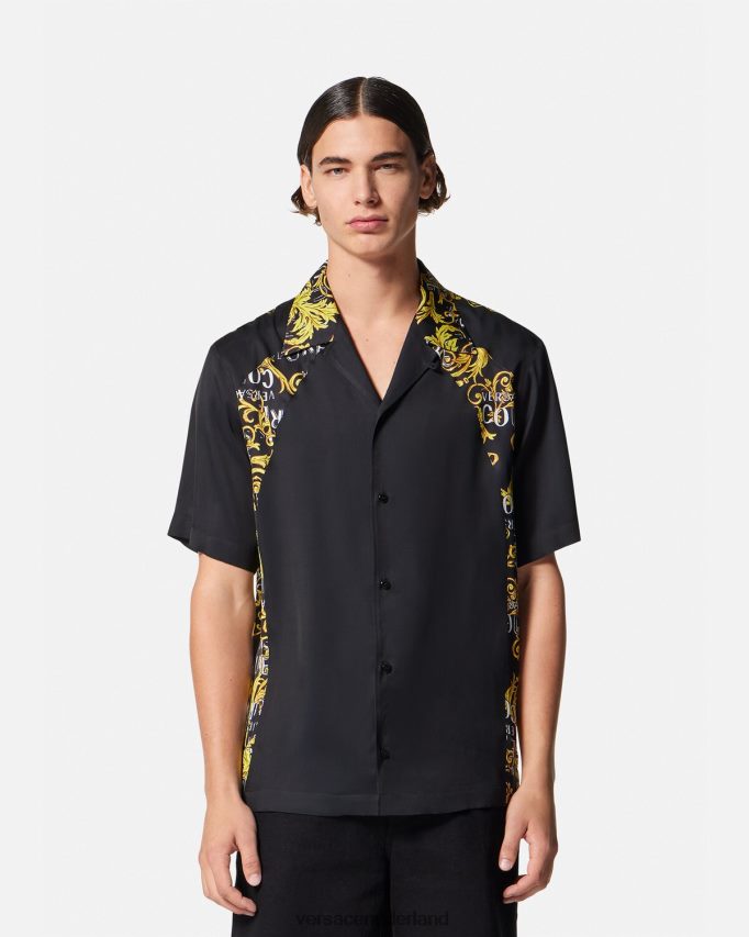 Versace couture-shirt met logo Heren zwart goud kleding J2T4F42395