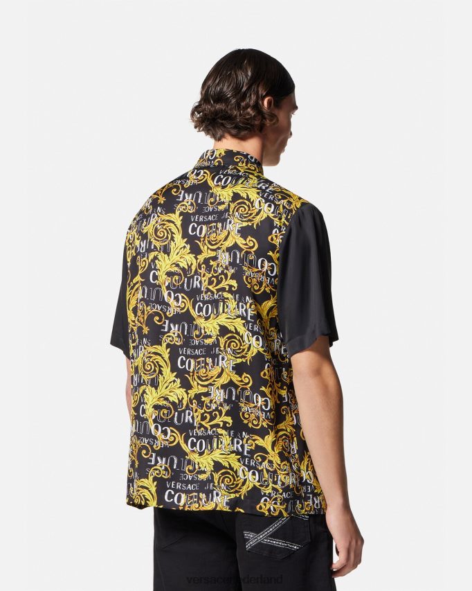 Versace couture-shirt met logo Heren zwart goud kleding J2T4F42395