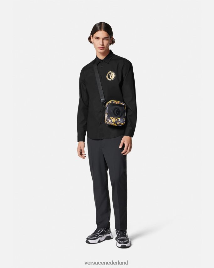 Versace overhemd met v-embleem Heren zwart goud kleding J2T4F42402