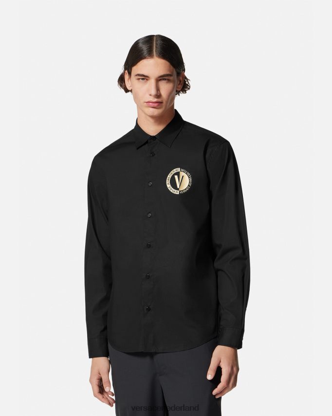 Versace overhemd met v-embleem Heren zwart goud kleding J2T4F42402