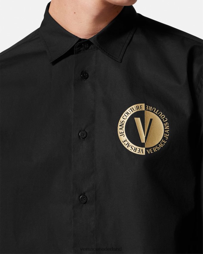 Versace overhemd met v-embleem Heren zwart goud kleding J2T4F42402
