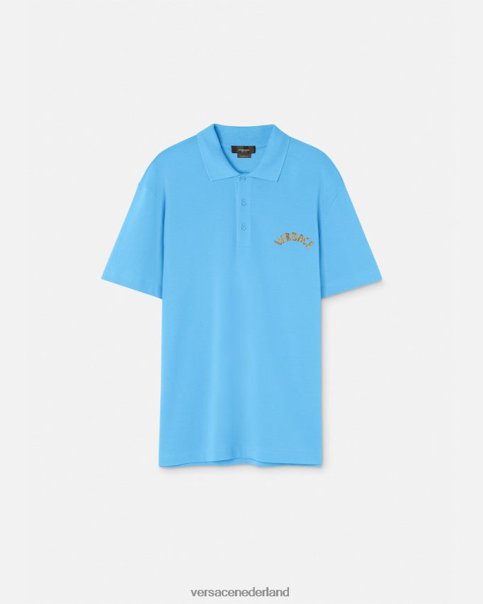 Versace poloshirt met barok logo van zeeschelp Heren lichtblauw kleding J2T4F41362