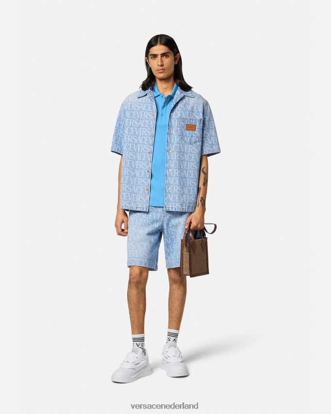 Versace poloshirt met barok logo van zeeschelp Heren lichtblauw kleding J2T4F41362