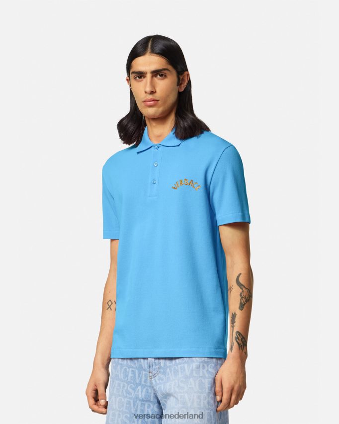 Versace poloshirt met barok logo van zeeschelp Heren lichtblauw kleding J2T4F41362