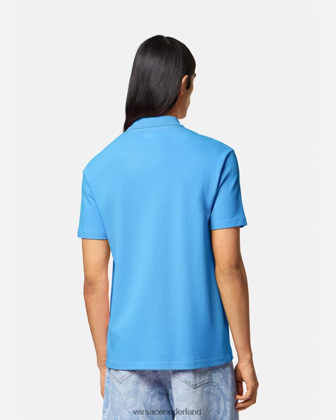 Versace poloshirt met barok logo van zeeschelp Heren lichtblauw kleding J2T4F41362