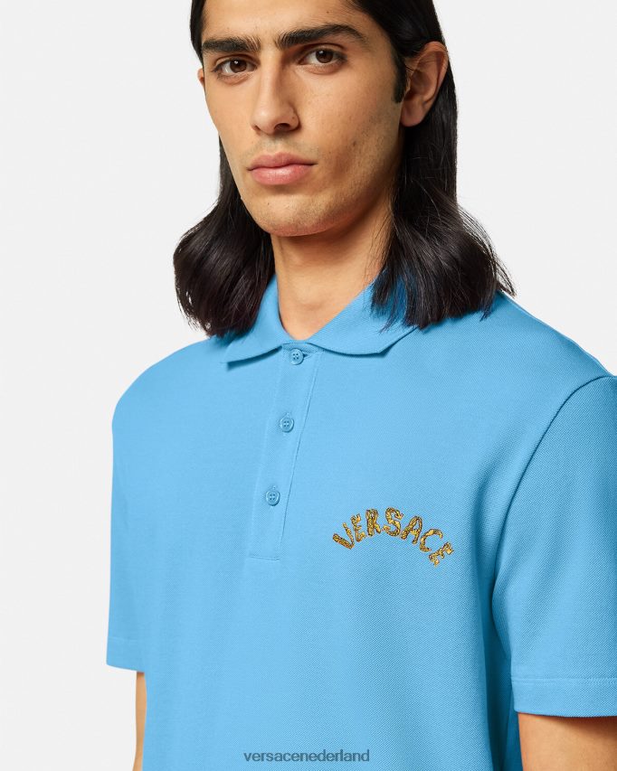 Versace poloshirt met barok logo van zeeschelp Heren lichtblauw kleding J2T4F41362