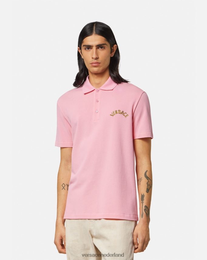 Versace poloshirt met barok logo van zeeschelp Heren roze kleding J2T4F41365