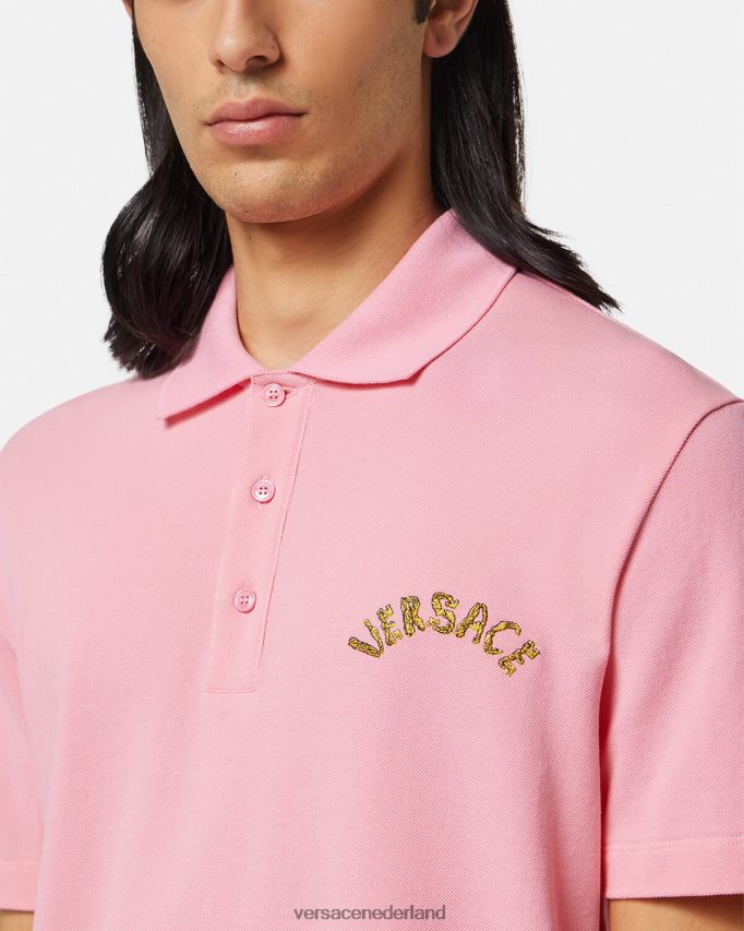 Versace poloshirt met barok logo van zeeschelp Heren roze kleding J2T4F41365