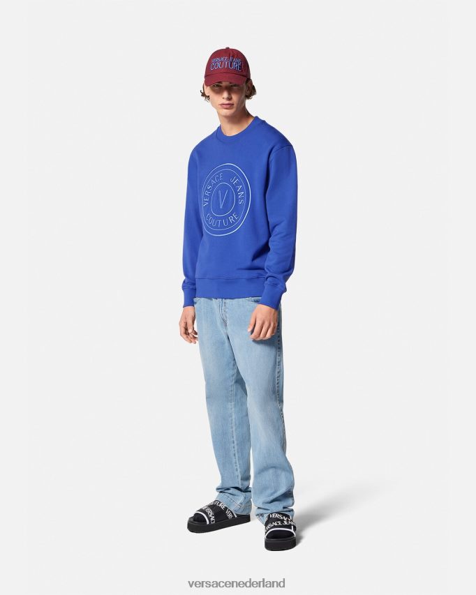 Versace Sweatshirt met geborduurd V-embleem Heren blauw kleding J2T4F42413
