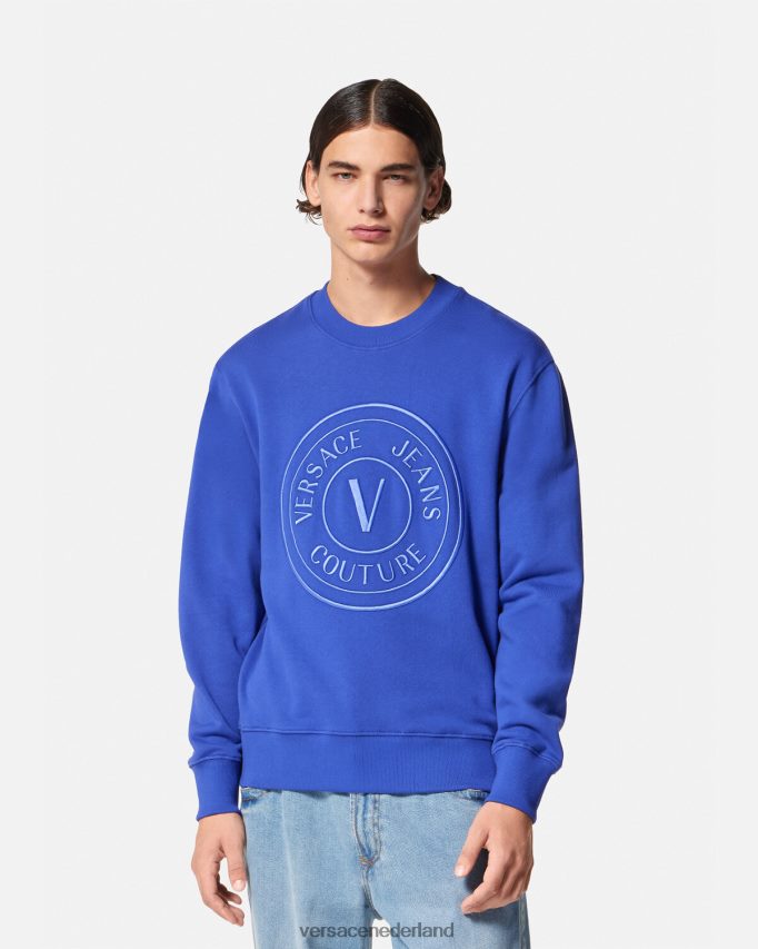Versace Sweatshirt met geborduurd V-embleem Heren blauw kleding J2T4F42413