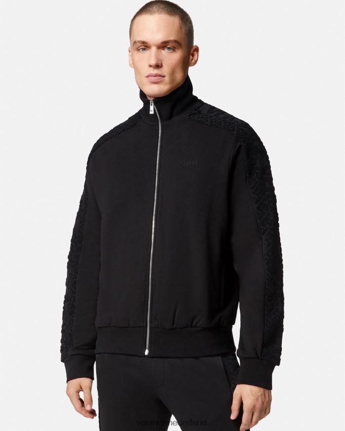 Versace Sweatshirt van badstof met rits en logo Heren zwart kleding J2T4F41427