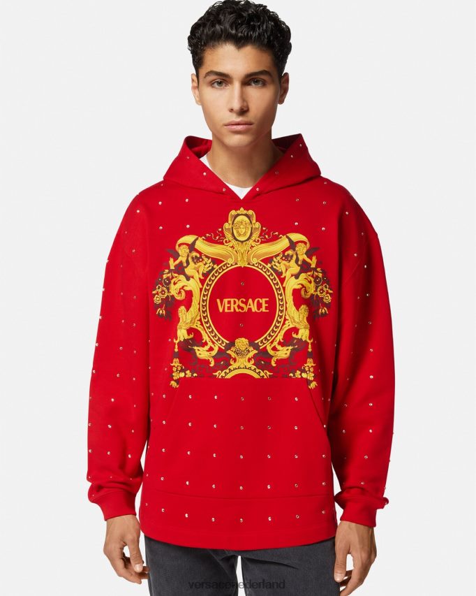 Versace barokke hoodie met kristallen raster Heren rood kleding J2T4F41421