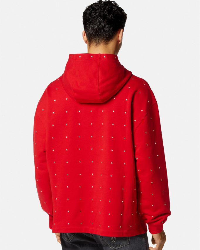 Versace barokke hoodie met kristallen raster Heren rood kleding J2T4F41421