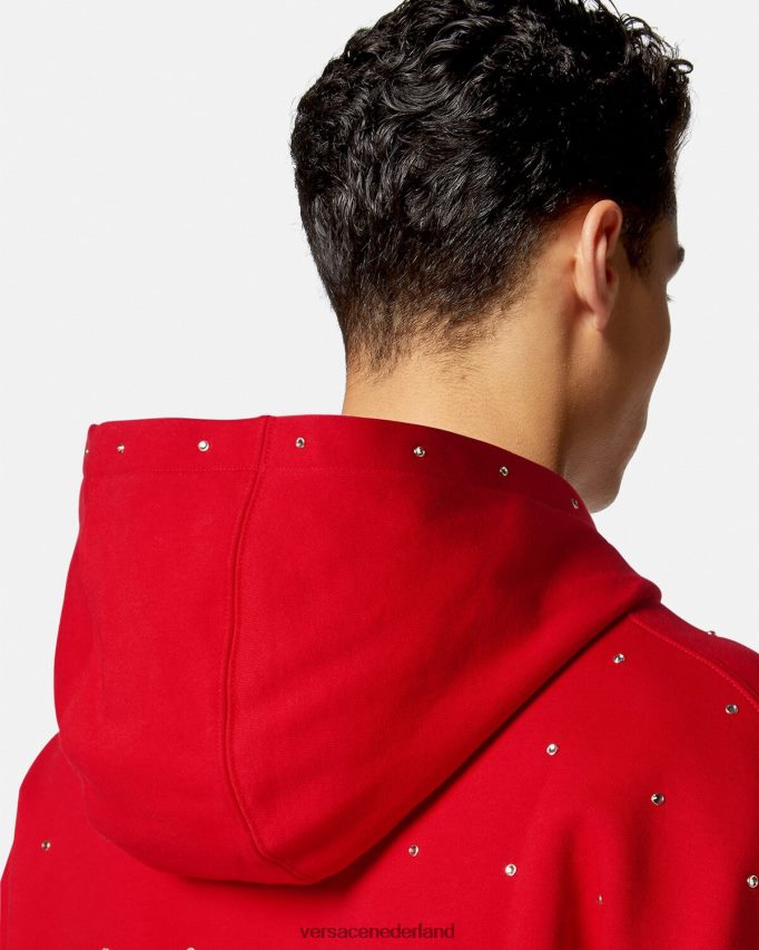 Versace barokke hoodie met kristallen raster Heren rood kleding J2T4F41421