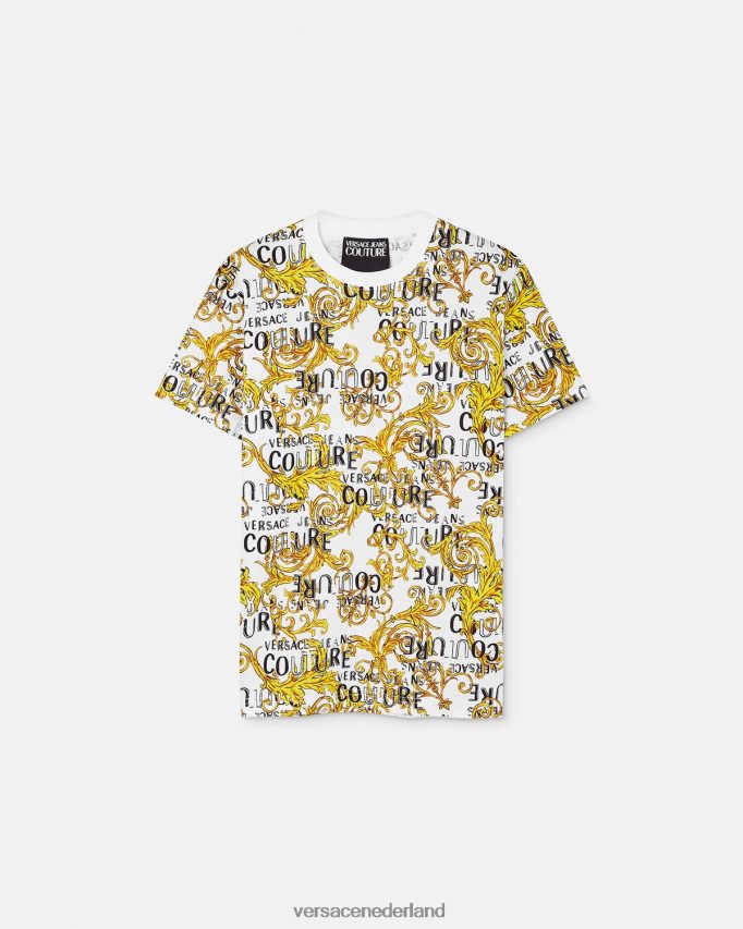 Versace Couture-T-shirt met logo Heren goud en wit kleding J2T4F42386