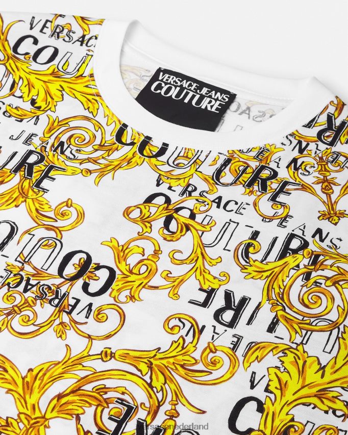 Versace Couture-T-shirt met logo Heren goud en wit kleding J2T4F42386