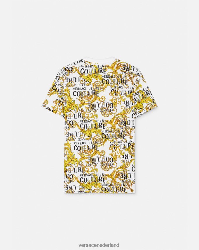Versace Couture-T-shirt met logo Heren goud en wit kleding J2T4F42386