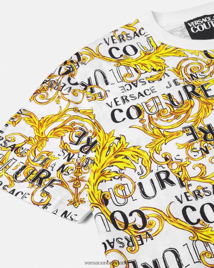 Versace Couture-T-shirt met logo Heren goud en wit kleding J2T4F42386