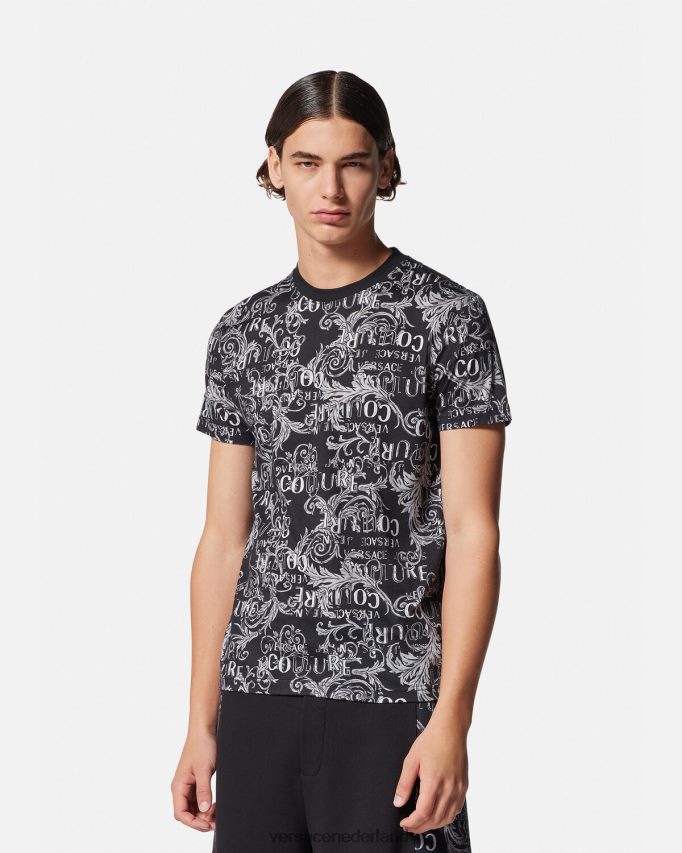 Versace Couture-T-shirt met logo Heren zwart en afdrukken kleding J2T4F42385