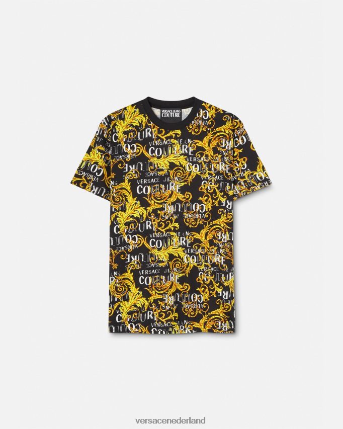 Versace Couture-T-shirt met logo Heren zwart goud kleding J2T4F42387